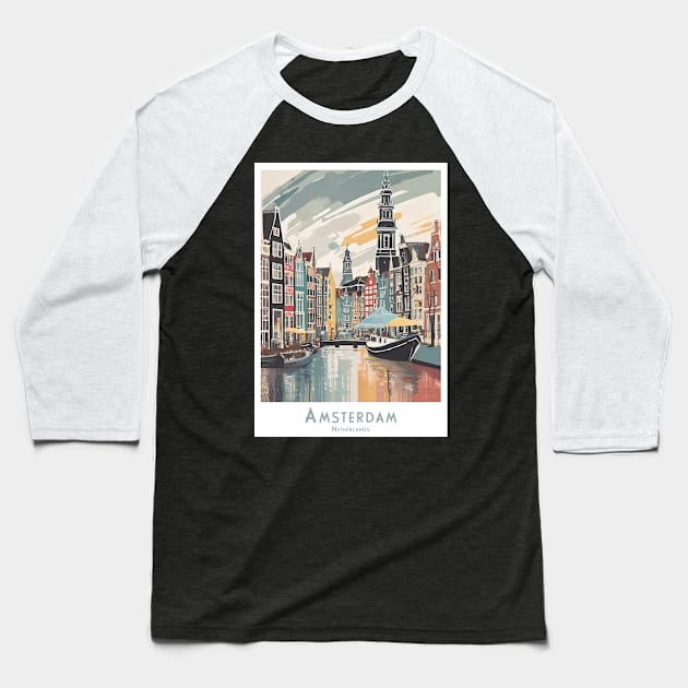 Vintage Amsterdam Netherlands Canal Serenity Baseball T-Shirt by POD24
